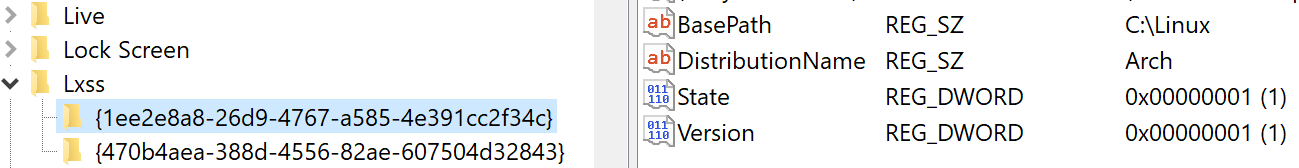 Windows注冊(cè)表中的自定義WSL分發(fā)配置詳細(xì)信息